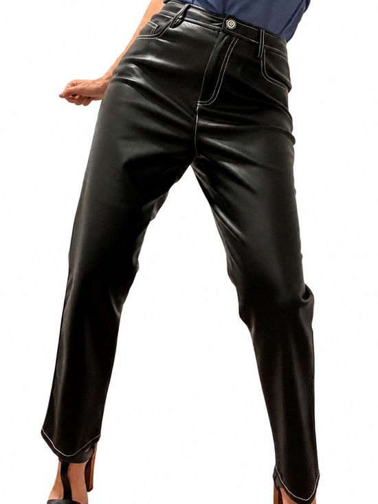 STAUD Pants - Staud Faux Leather Jeans w Contrast Stitching Size 0